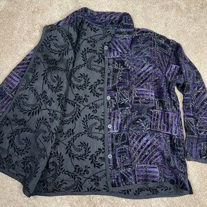 Coldwater Creek Reversible Jacket Womens XL Purple Black Art to Wear Bohemian